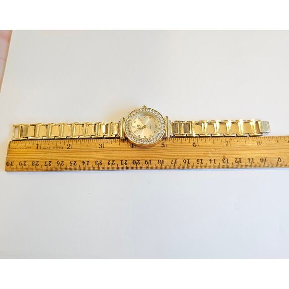 Women's Gold Tone Quartz Watch 34mm Crystal Bezel Silver Dial Bracelet Style - Picture 5 of 14